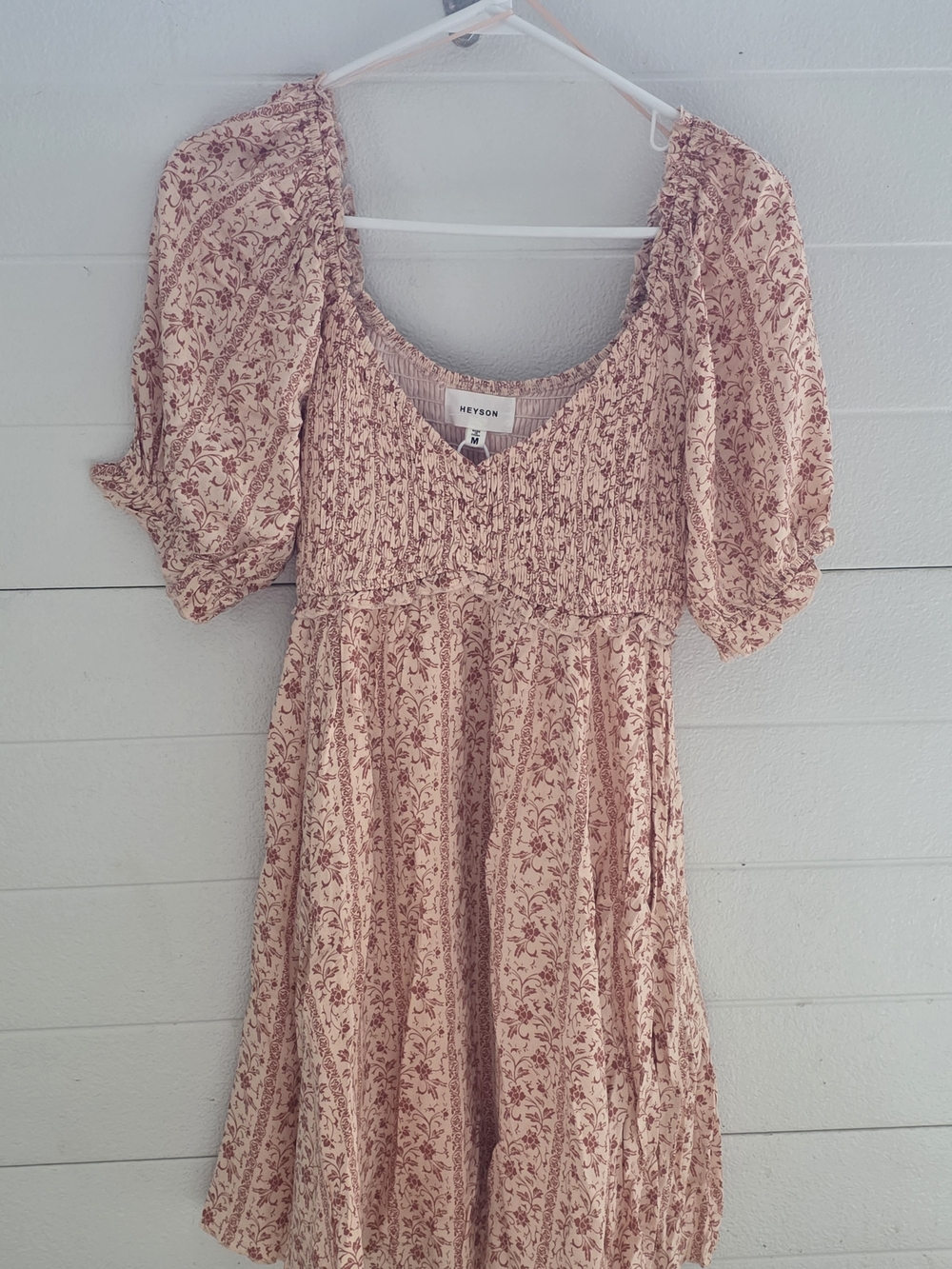 Heyson Blush Pink Floral Smocked Puff-Sleeve Dress
